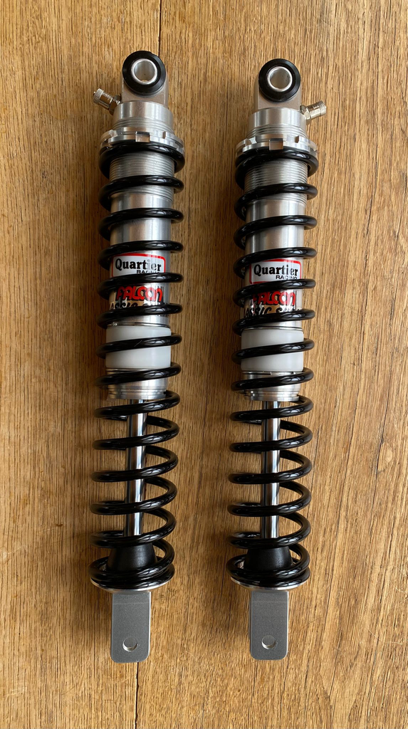 Paire amortisseurs alu trial Falcon Montesa 242 entraxe 342 mm (fixation inférieure avec un U)