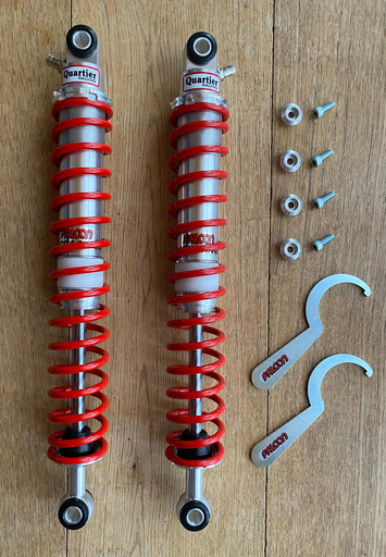 Paire amortisseurs alu Honda TLR 200/250 course longue (entraxe 403mm), kit 4 entretoises et vis BTR inclus